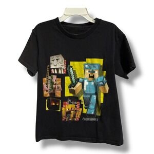 Minecraft Steve Diamond Armor Graphic T-Shirt Boys 8 Black Mojang JINX Ghast